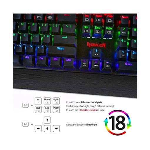 Redragon K557 RGB Backlit Mechanical Gaming Keyboard with Blue Switches, Aluminum Base, Anti-ghosting 104 Keys - Image 4