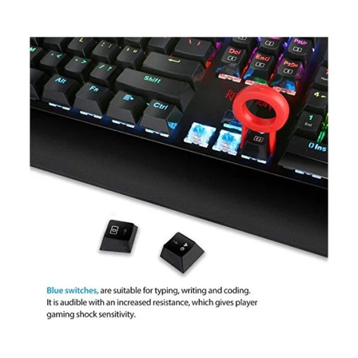 Redragon K557 RGB Backlit Mechanical Gaming Keyboard with Blue Switches, Aluminum Base, Anti-ghosting 104 Keys - Image 3