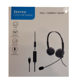 Stereo 3.5 mm Jack USB Headset with USB Adapter & Noise Cancel Mic Wired