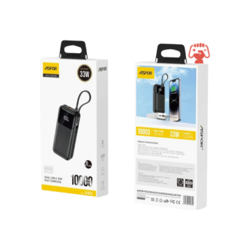 Aspor A361 Slim Power Bank Multifunctional Smart Slim Portable 10000mAh Power Bank